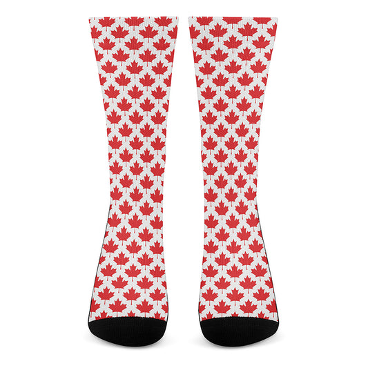 Red Canadian Maple Leaf Pattern Print Crew Socks