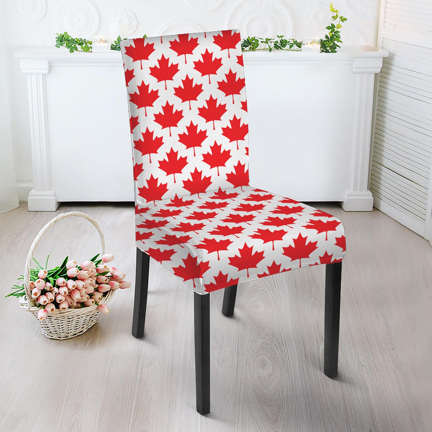 Red Canadian Maple Leaf Pattern Print Dining Chair Slipcover