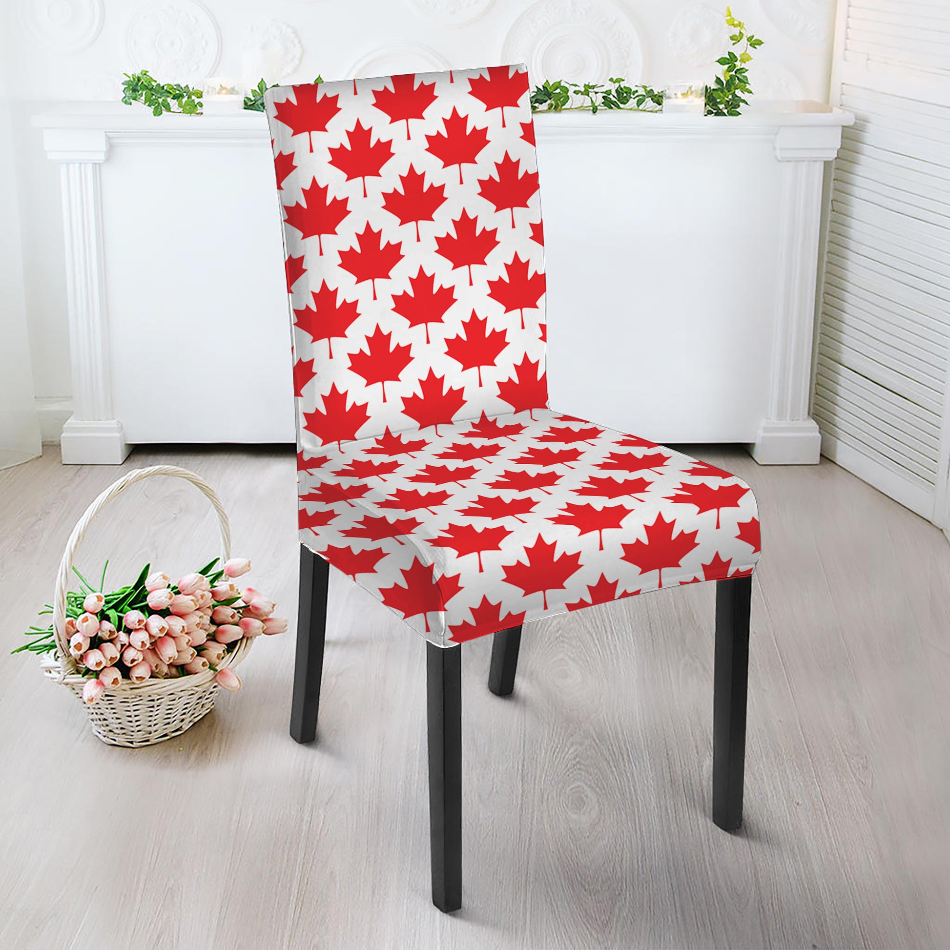 Red Canadian Maple Leaf Pattern Print Dining Chair Slipcover