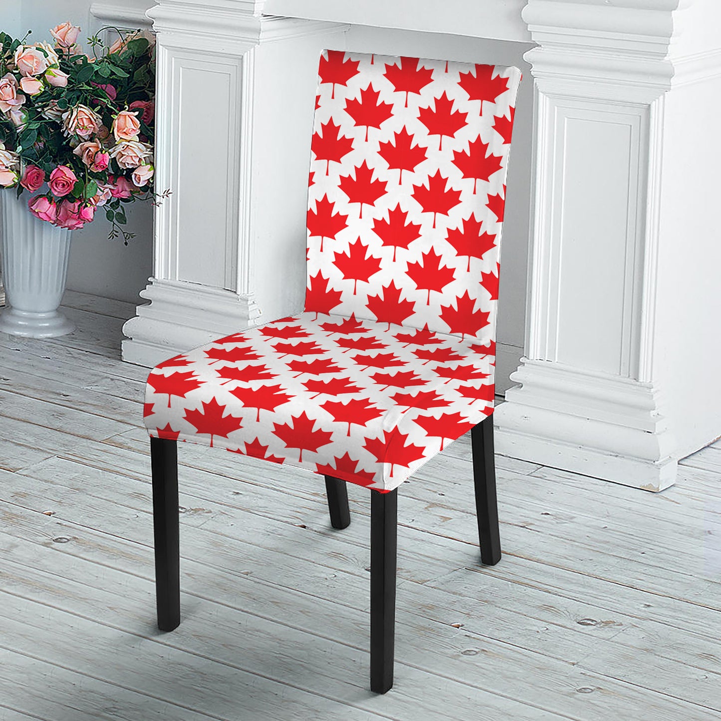 Red Canadian Maple Leaf Pattern Print Dining Chair Slipcover