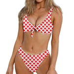 Red Canadian Maple Leaf Pattern Print Front Bow Tie Bikini