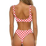 Red Canadian Maple Leaf Pattern Print Front Bow Tie Bikini