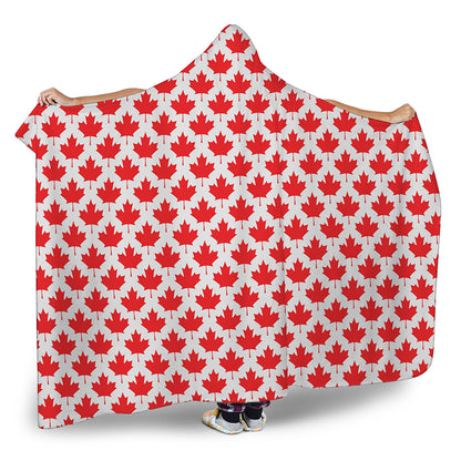 Red Canadian Maple Leaf Pattern Print Hooded Blanket