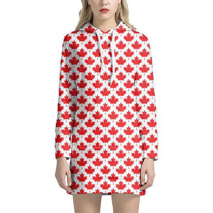Red Canadian Maple Leaf Pattern Print Hoodie Dress