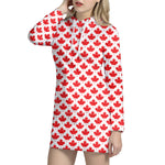 Red Canadian Maple Leaf Pattern Print Hoodie Dress