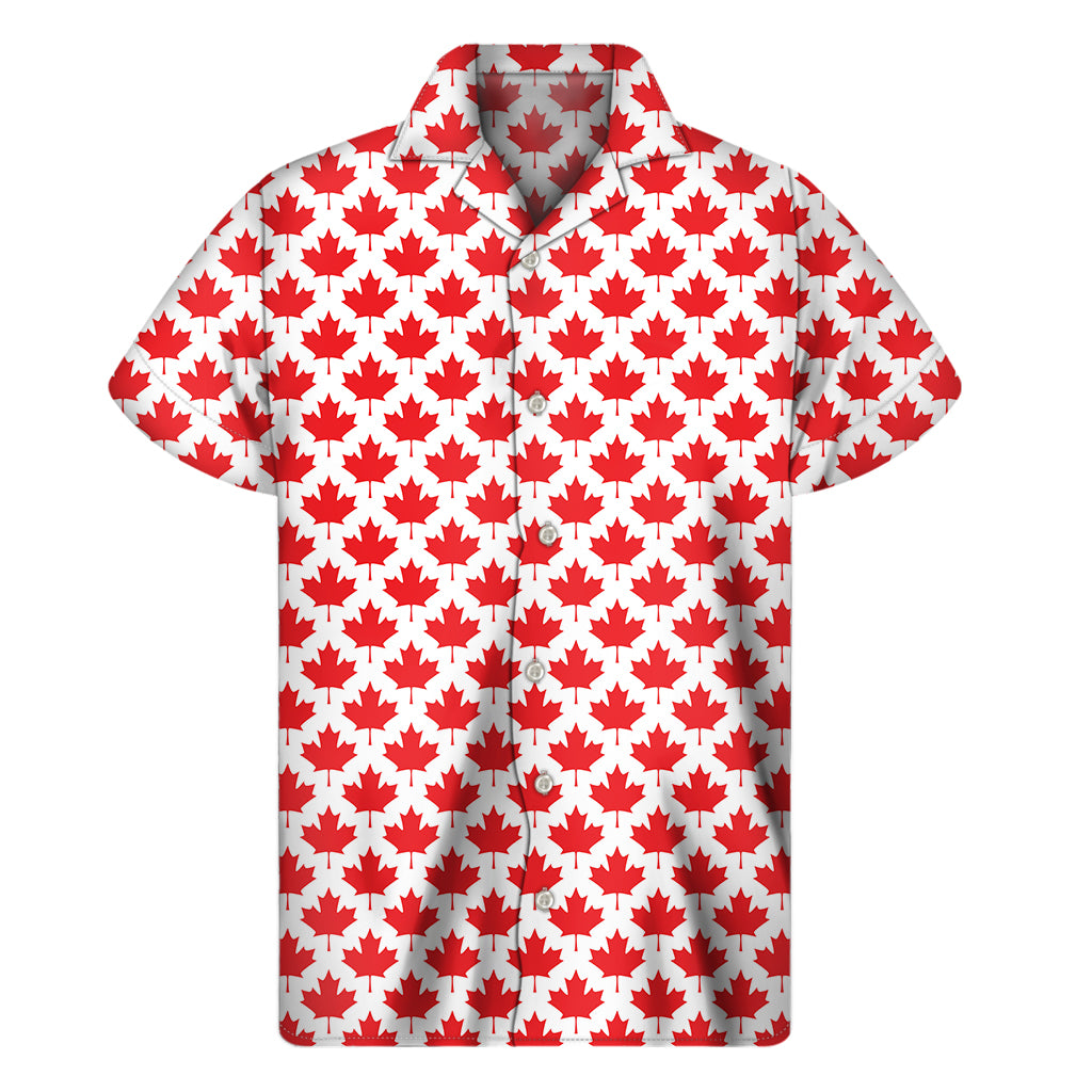 Red Canadian Maple Leaf Pattern Print Men's Short Sleeve Shirt