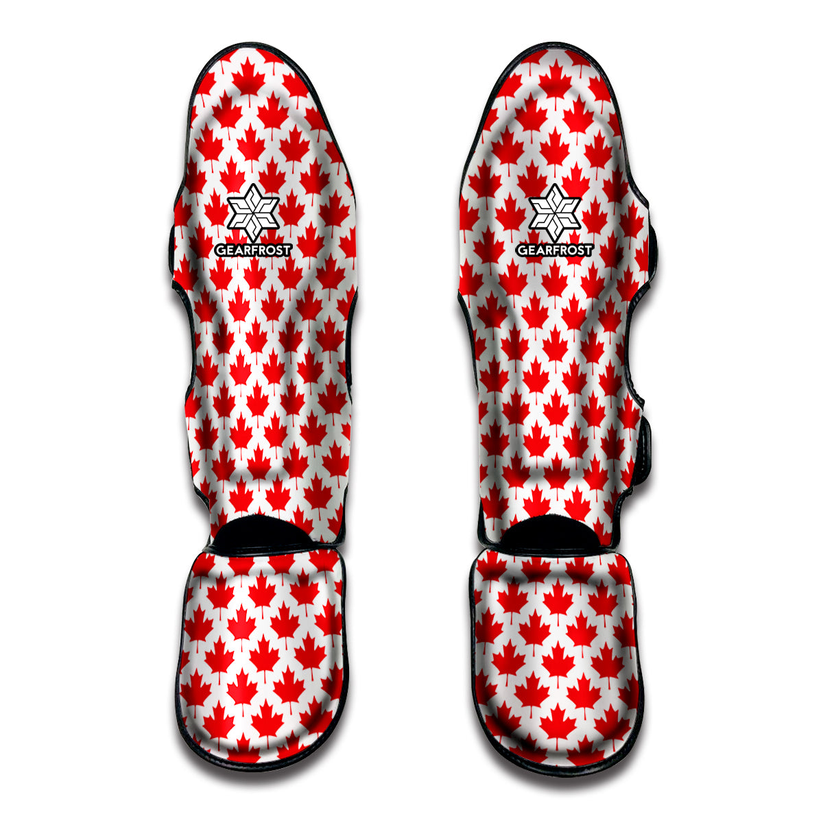 Red Canadian Maple Leaf Pattern Print Muay Thai Shin Guard
