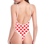 Red Canadian Maple Leaf Pattern Print One Piece High Cut Swimsuit
