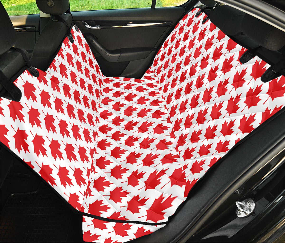 Red Canadian Maple Leaf Pattern Print Pet Car Back Seat Cover