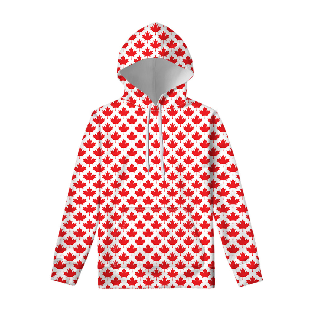 Red Canadian Maple Leaf Pattern Print Pullover Hoodie