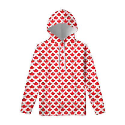 Red Canadian Maple Leaf Pattern Print Pullover Hoodie