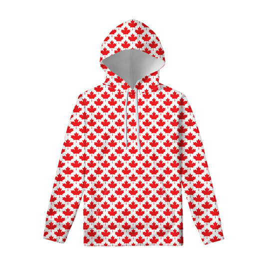 Red Canadian Maple Leaf Pattern Print Pullover Hoodie