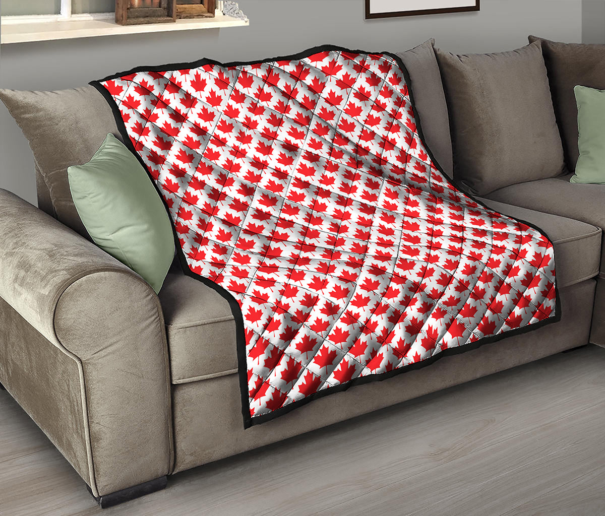 Red Canadian Maple Leaf Pattern Print Quilt