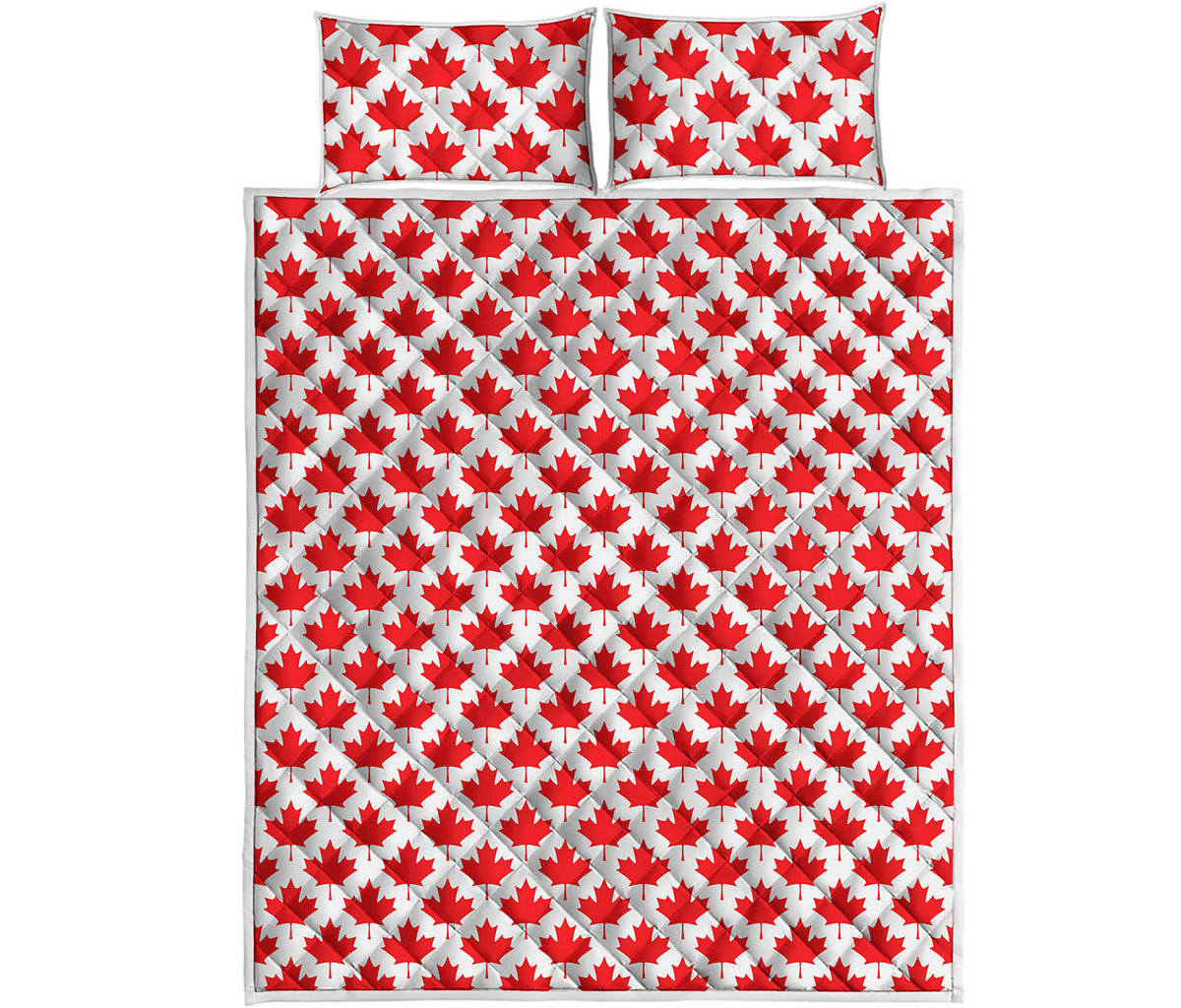 Red Canadian Maple Leaf Pattern Print Quilt Bed Set