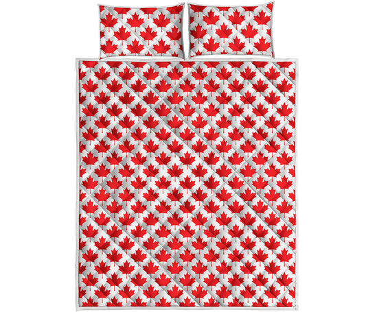 Red Canadian Maple Leaf Pattern Print Quilt Bed Set