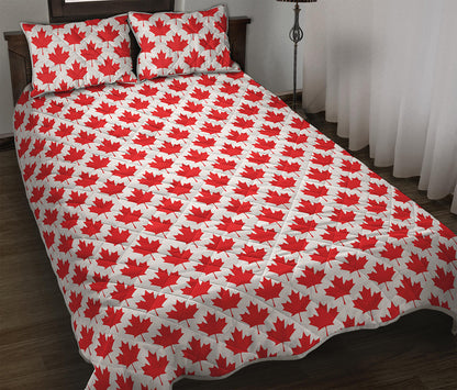 Red Canadian Maple Leaf Pattern Print Quilt Bed Set