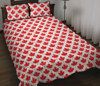 Red Canadian Maple Leaf Pattern Print Quilt Bed Set