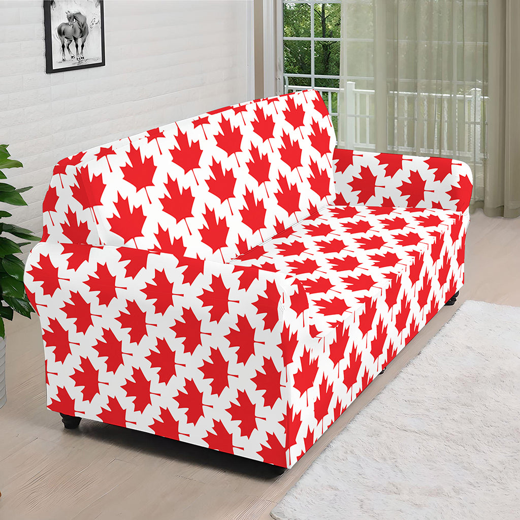 Red Canadian Maple Leaf Pattern Print Sofa Cover