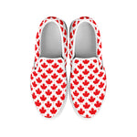 Red Canadian Maple Leaf Pattern Print White Slip On Shoes