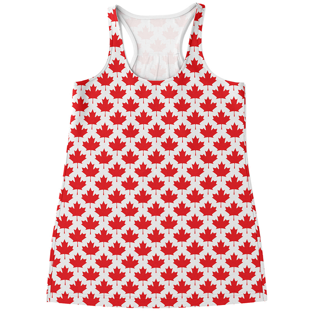 Red Canadian Maple Leaf Pattern Print Women's Racerback Tank Top