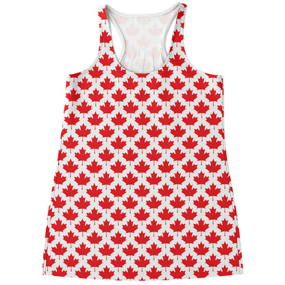 Red Canadian Maple Leaf Pattern Print Women's Racerback Tank Top