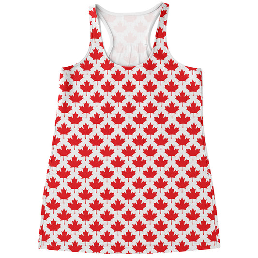 Red Canadian Maple Leaf Pattern Print Women's Racerback Tank Top