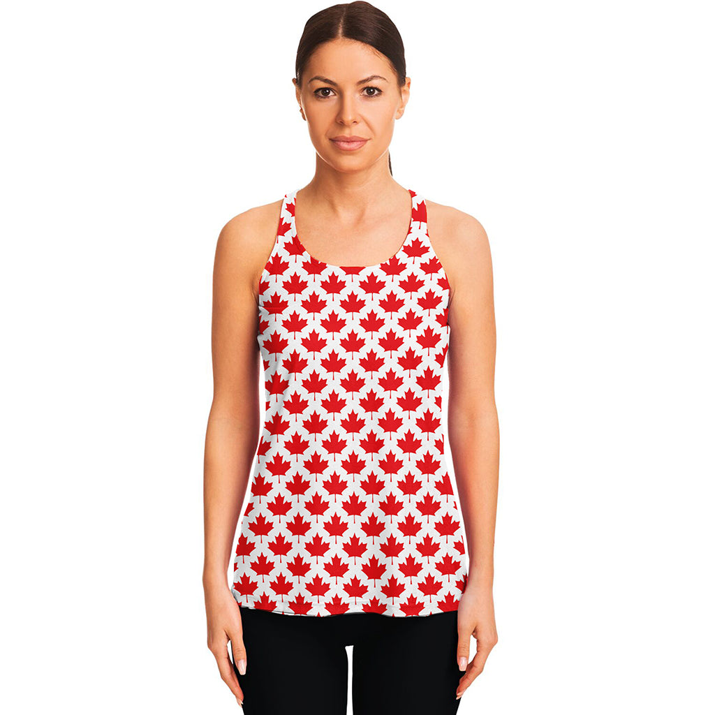 Red Canadian Maple Leaf Pattern Print Women's Racerback Tank Top
