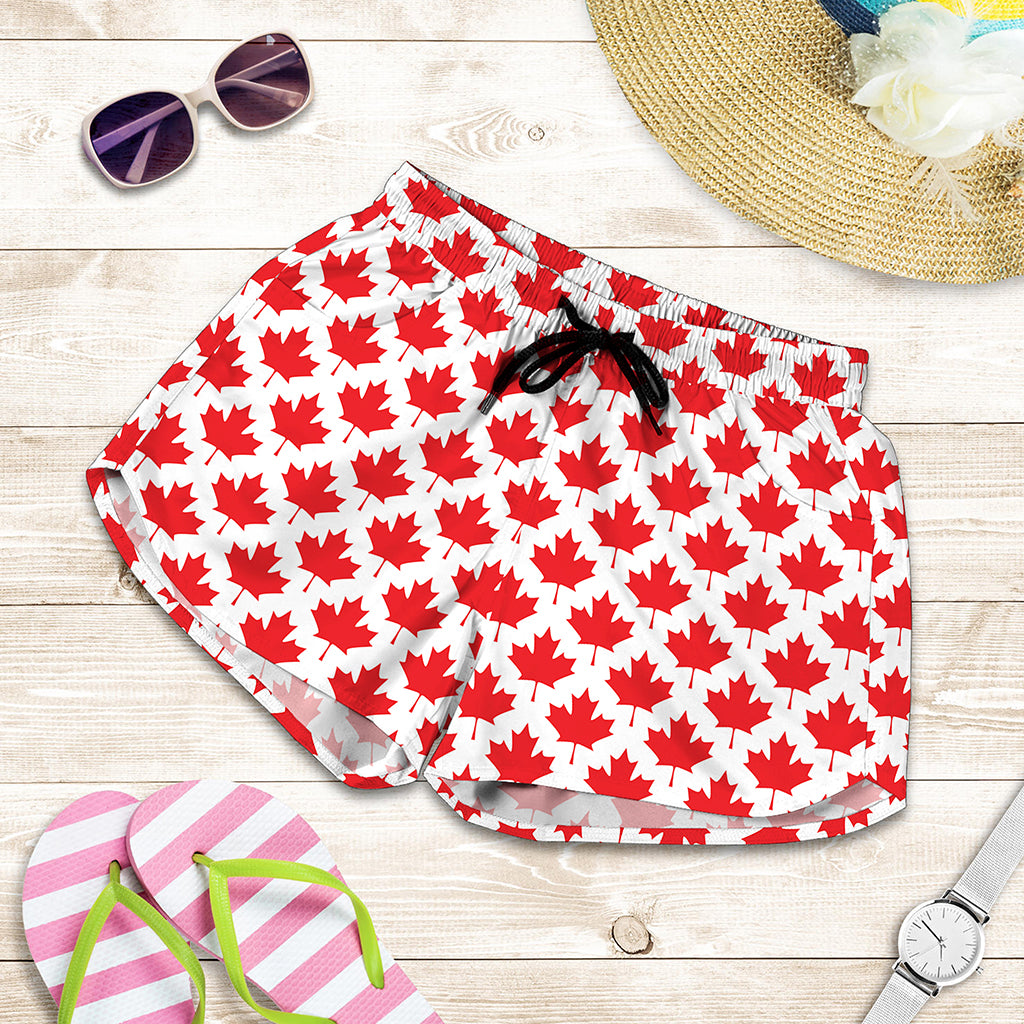 Red Canadian Maple Leaf Pattern Print Women's Shorts