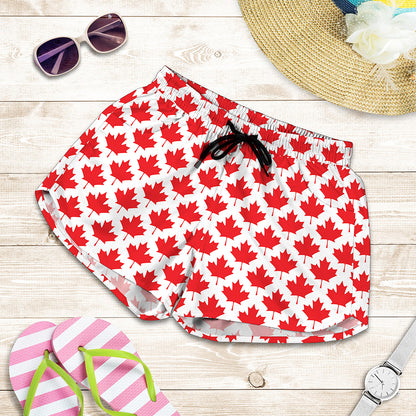 Red Canadian Maple Leaf Pattern Print Women's Shorts
