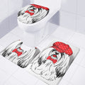 Red Cap Yorkshire Terrier Print 3 Piece Bath Mat Set