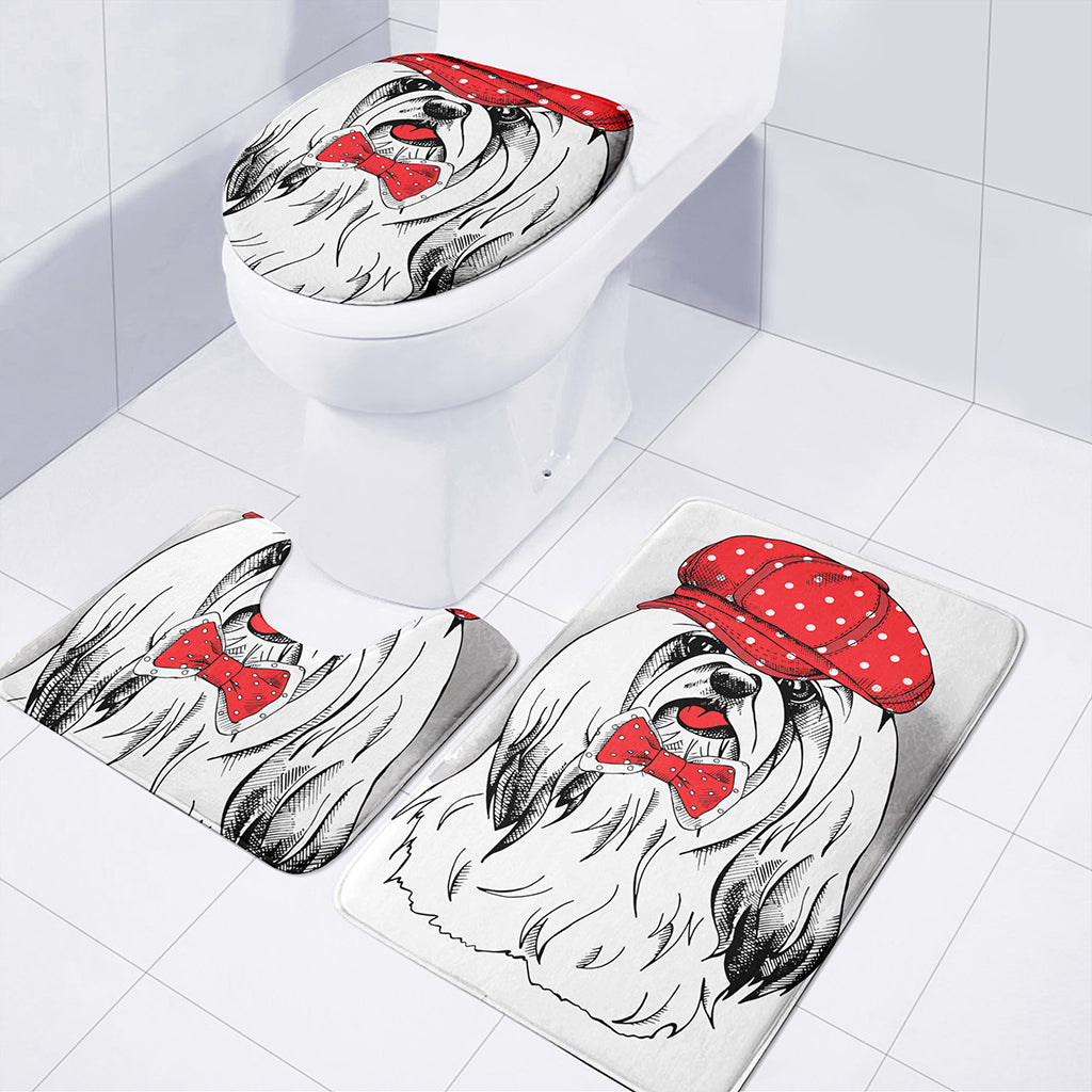 Red Cap Yorkshire Terrier Print 3 Piece Bath Mat Set