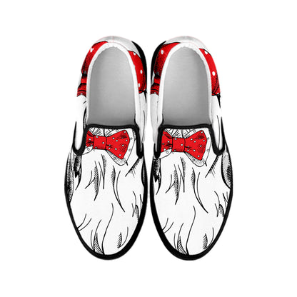 Red Cap Yorkshire Terrier Print Black Slip On Shoes
