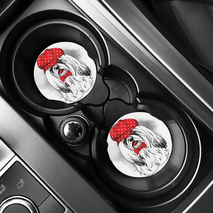 Red Cap Yorkshire Terrier Print Car Coasters