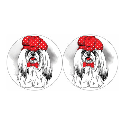 Red Cap Yorkshire Terrier Print Car Coasters