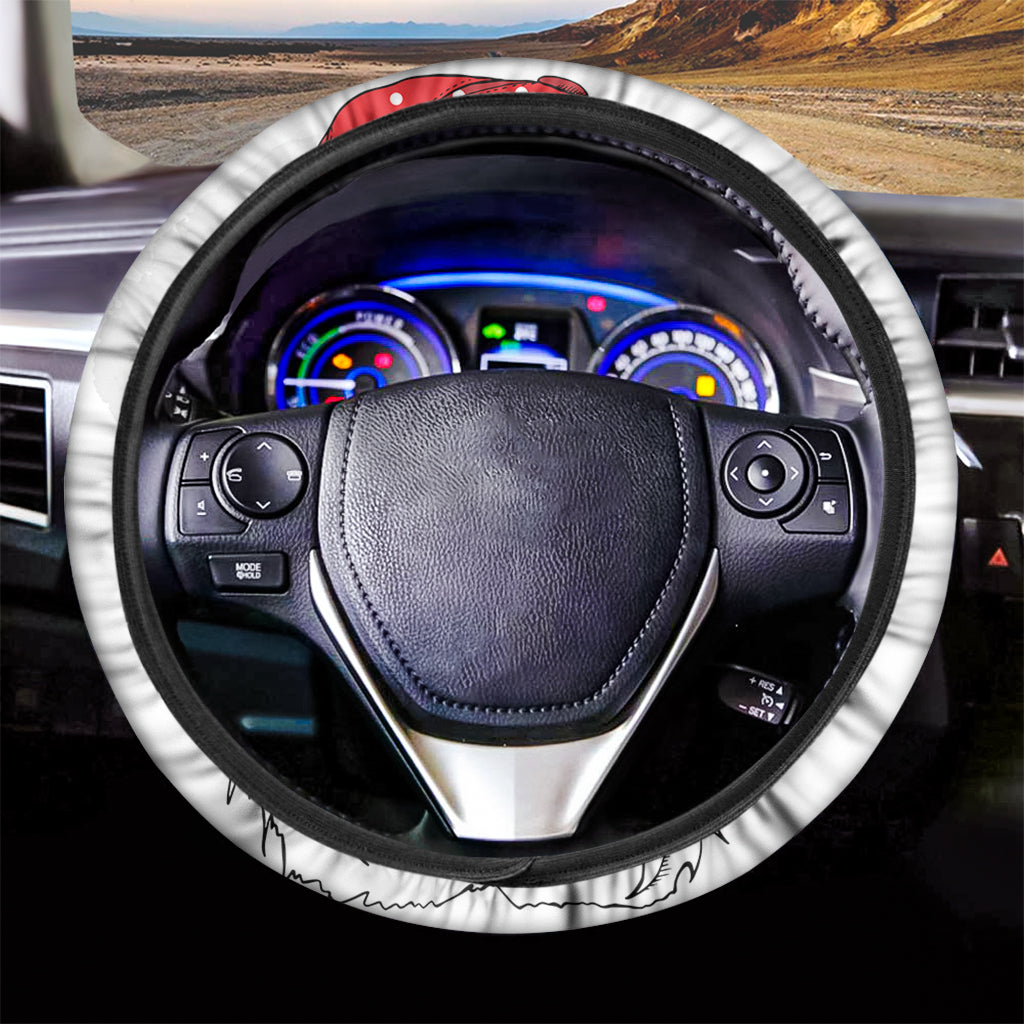 Red Cap Yorkshire Terrier Print Car Steering Wheel Cover