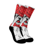 Red Cap Yorkshire Terrier Print Crew Socks