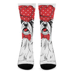 Red Cap Yorkshire Terrier Print Crew Socks