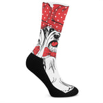 Red Cap Yorkshire Terrier Print Crew Socks