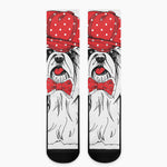 Red Cap Yorkshire Terrier Print Crew Socks