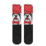 Red Cap Yorkshire Terrier Print Crew Socks