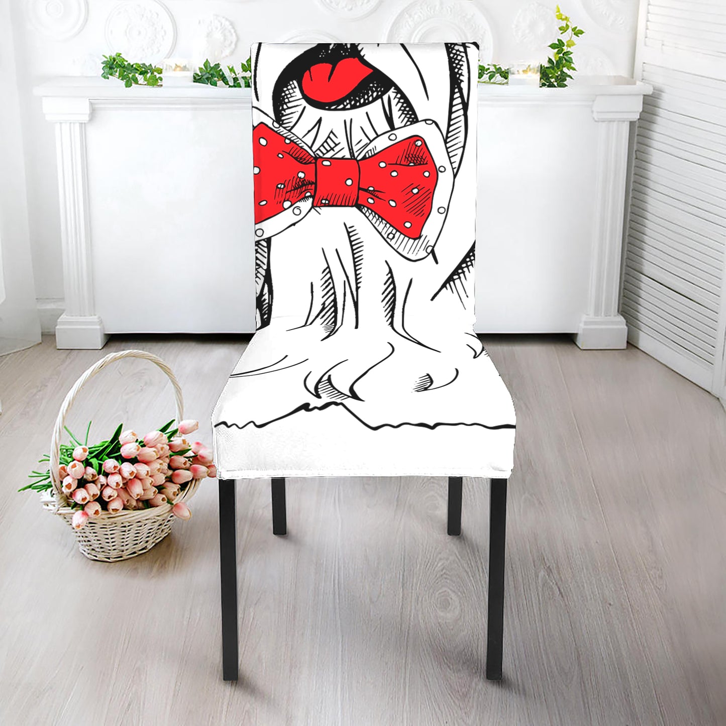 Red Cap Yorkshire Terrier Print Dining Chair Slipcover
