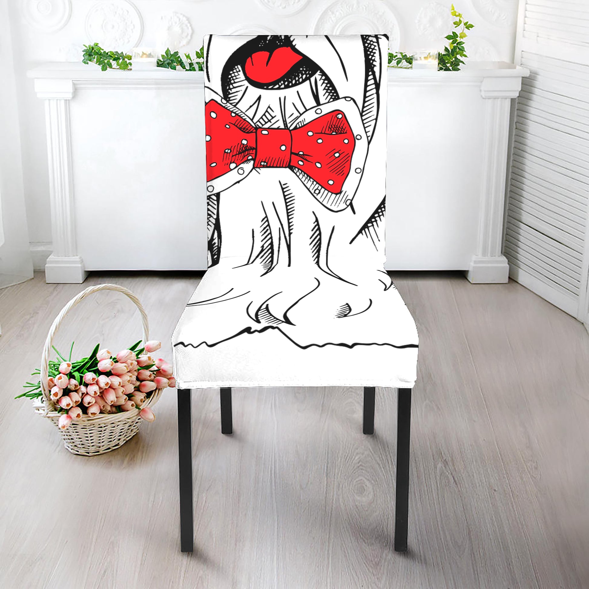 Red Cap Yorkshire Terrier Print Dining Chair Slipcover