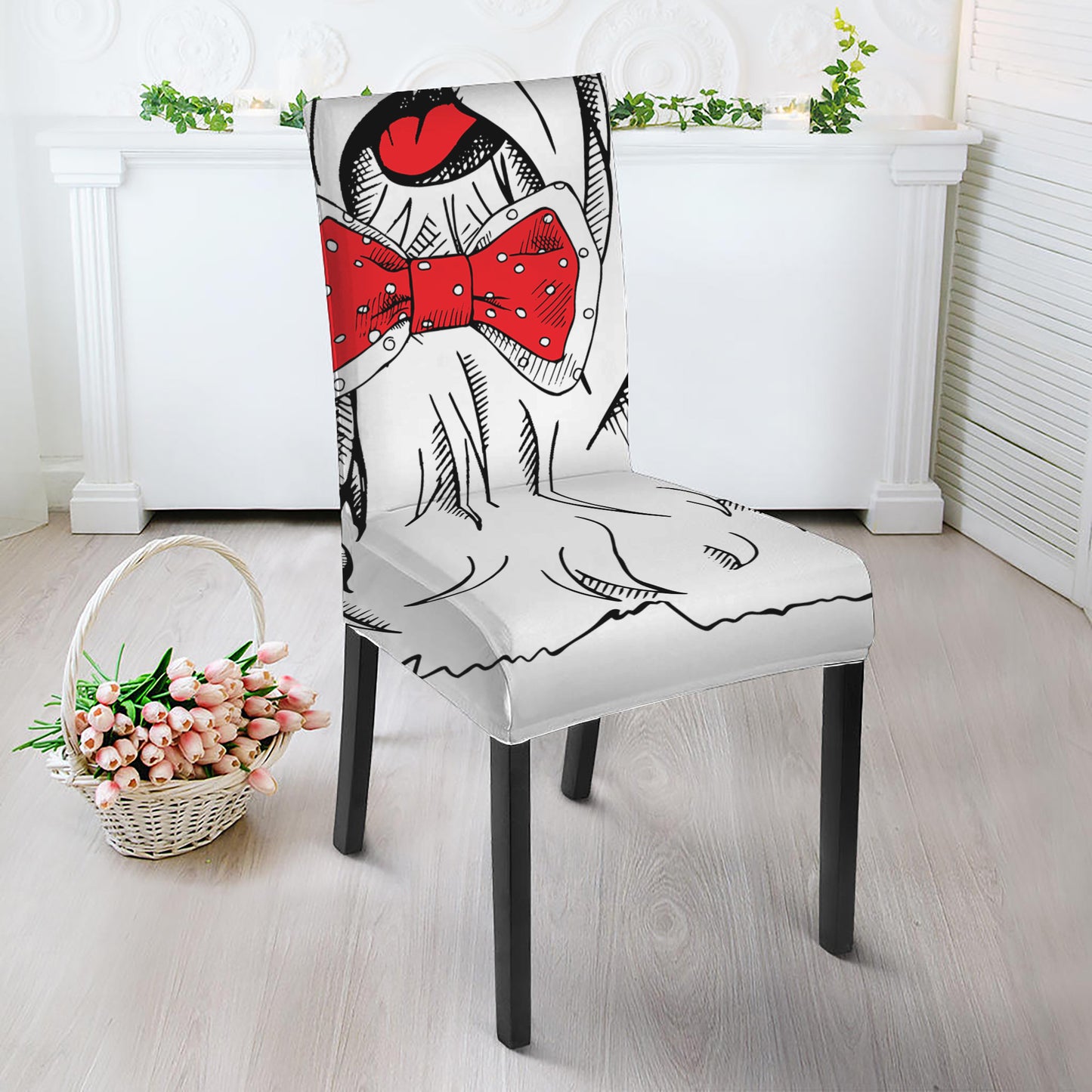 Red Cap Yorkshire Terrier Print Dining Chair Slipcover
