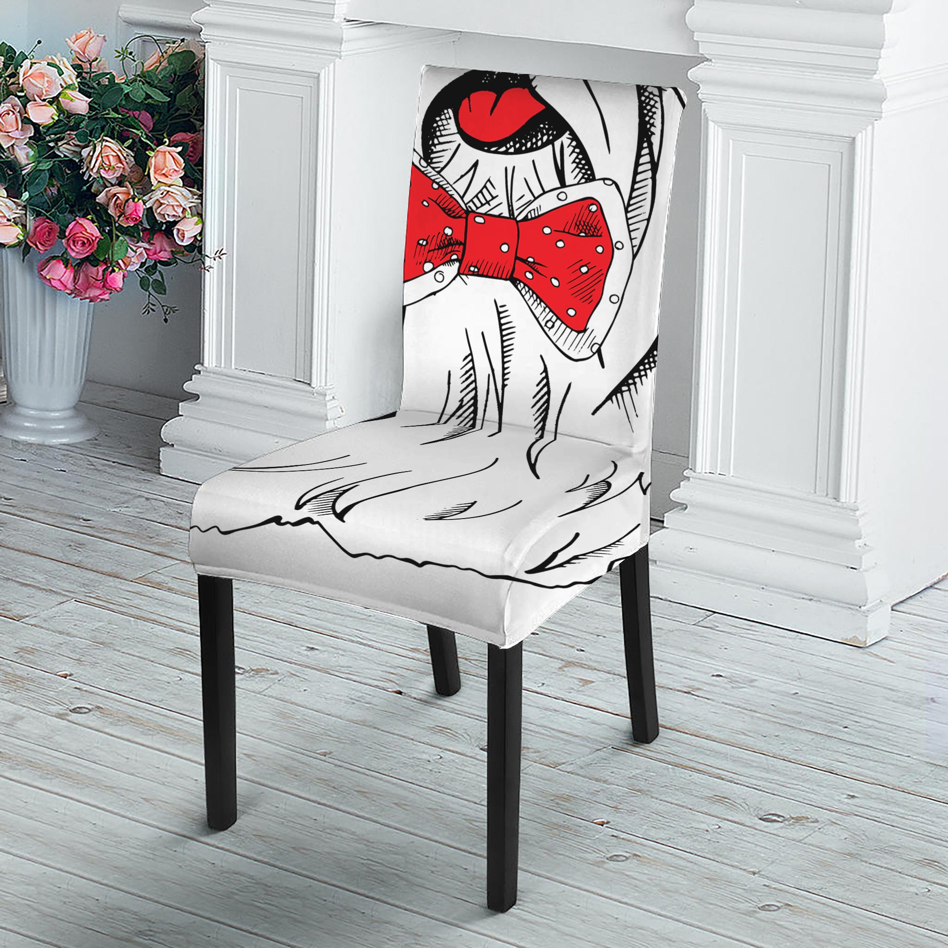 Red Cap Yorkshire Terrier Print Dining Chair Slipcover