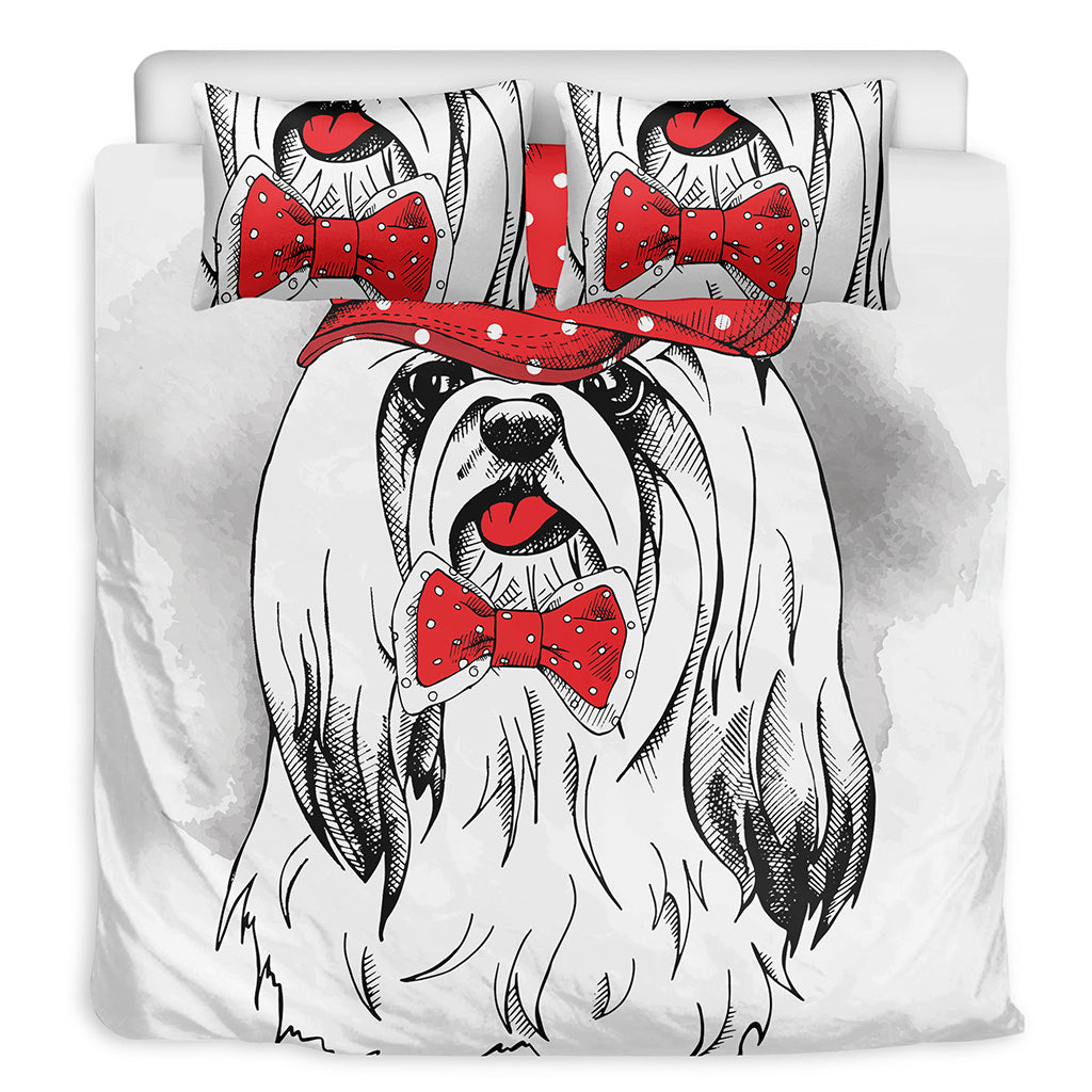 Red Cap Yorkshire Terrier Print Duvet Cover Bedding Set