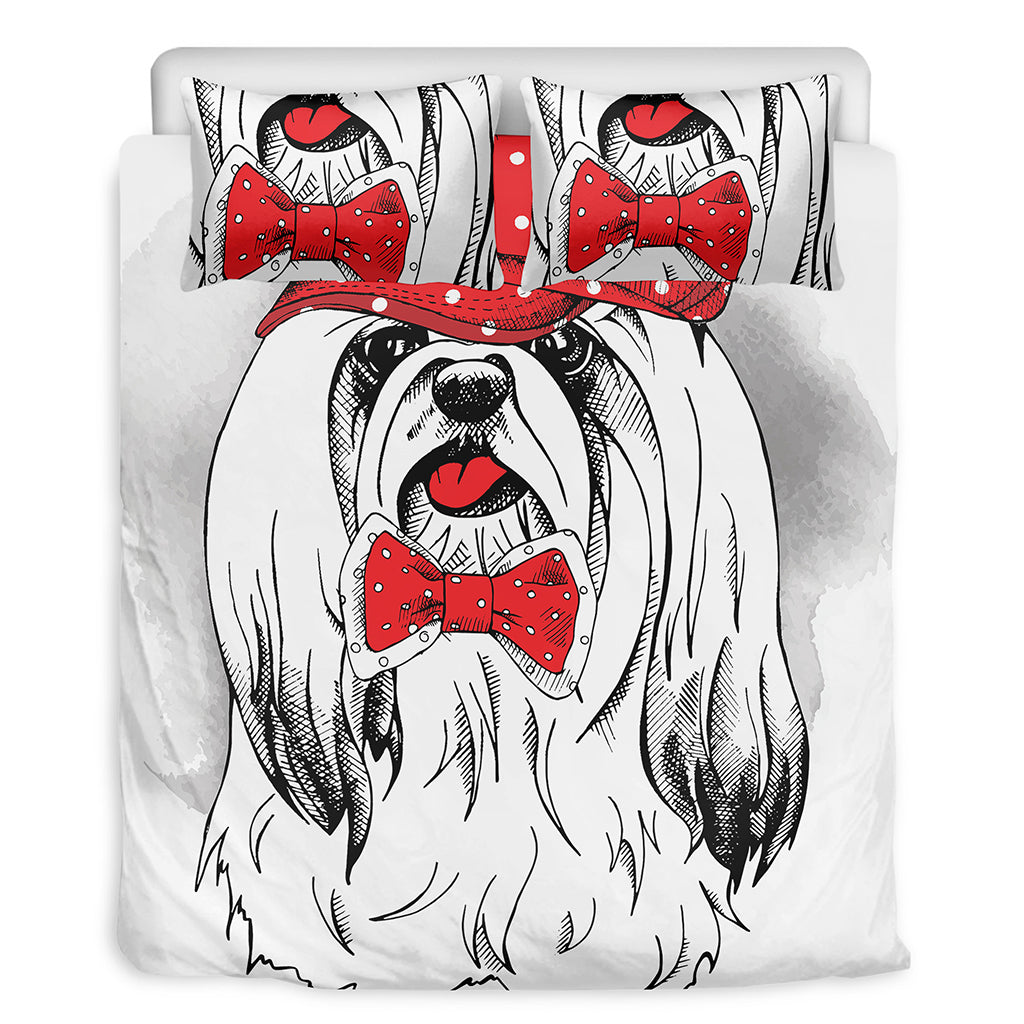 Red Cap Yorkshire Terrier Print Duvet Cover Bedding Set
