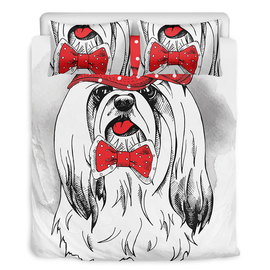 Red Cap Yorkshire Terrier Print Duvet Cover Bedding Set