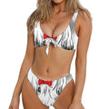 Red Cap Yorkshire Terrier Print Front Bow Tie Bikini