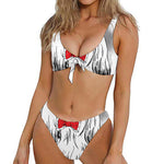 Red Cap Yorkshire Terrier Print Front Bow Tie Bikini