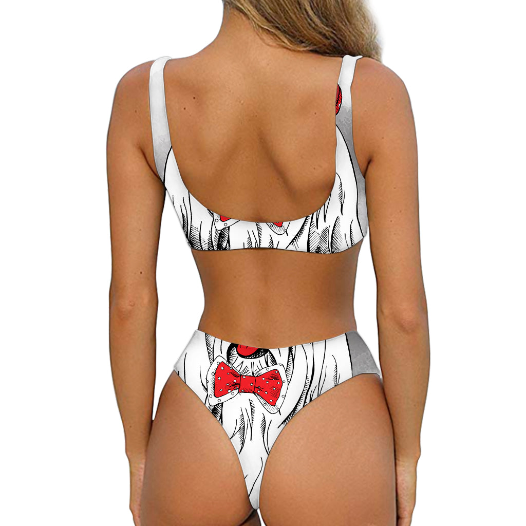 Red Cap Yorkshire Terrier Print Front Bow Tie Bikini